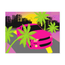 Hot pink Car Postcard