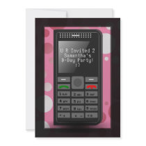 Hot Pink Cell Phone Teen Birthday Party Invitation