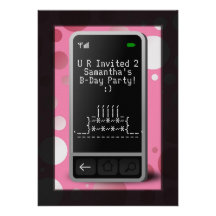 Hot Pink Cell Phone Teen Birthday Party Invitation