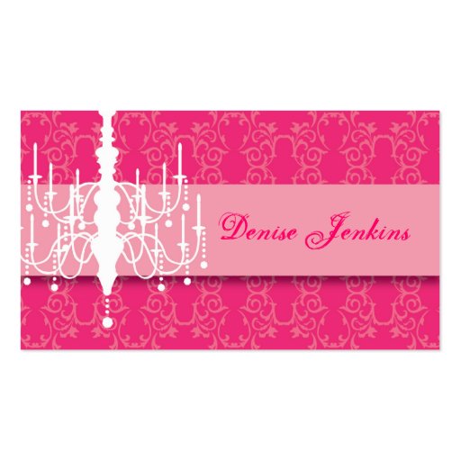 Hot Pink Chandelier Biz Card Business Card Template (front side)