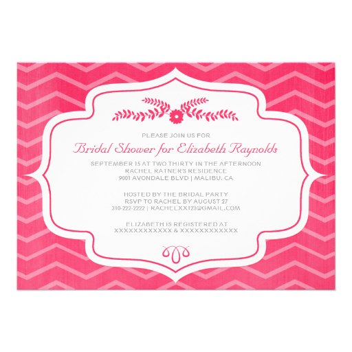 Hot Pink Chevron Bridal Shower Invitations