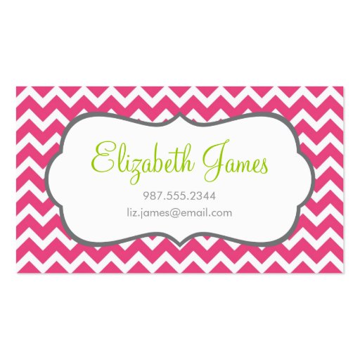 Hot Pink Chevron Business Card Template (front side)
