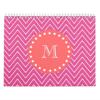 Hot Pink Chevron Pattern | Coral Monogram Calendars Hot Pink Chevron Pattern | Coral Monogram Calendars