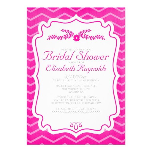 Hot Pink Chevron Stripes Bridal Shower Invitations