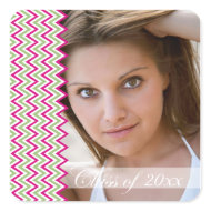 Hot pink chevron zig zag photo graduation stickers sticker