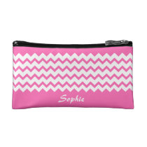 Hot Pink Chevrons Zig Zag Bagette Small Cosmetic Cosmetics Bags  at Zazzle