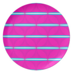 Hot Pink Circle Polka Dots Diamond Teal Stripes Dinner Plates
