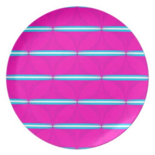 Hot Pink Circle Polka Dots Diamond Teal Stripes Dinner Plates Zazzle