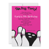 HOT PINK Cosmic Bowling Birthday Invitation 5x7