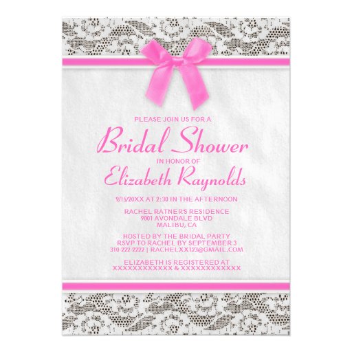 Hot Pink Country Lace Bridal Shower Invitations