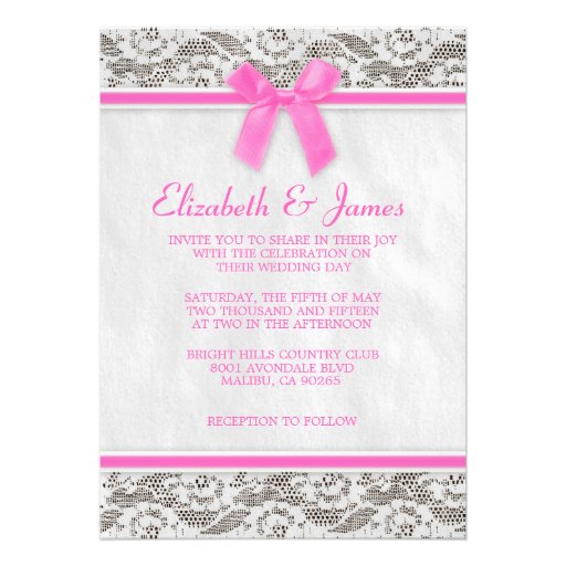 Hot Pink Country Lace Wedding Invitations