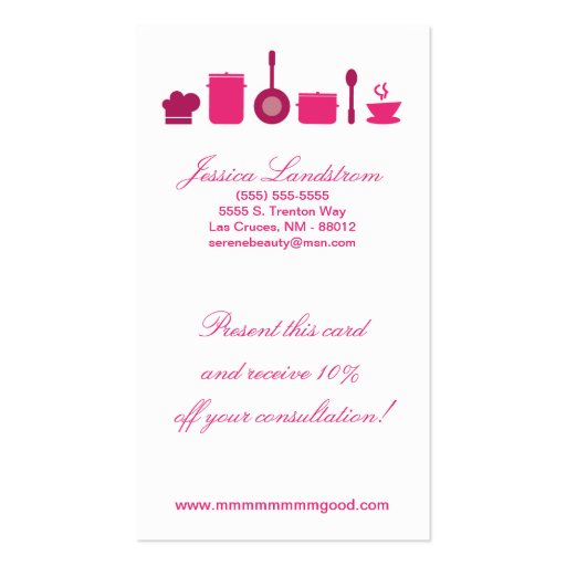 Hot Pink Culinary Food Catering Business Card (back side)