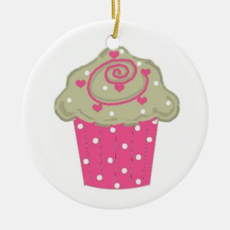 Hot Pink Cupcake Double-Sided Ceramic Round Christmas Ornament