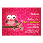 Hot Pink Cute Owl Girly Birthday Party Invitation