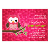 Hot Pink Cute Owl Girly Birthday Party Invitation