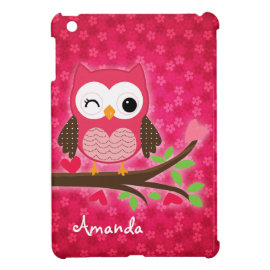 Hot Pink Cute Owl Girly iPad Mini Cases