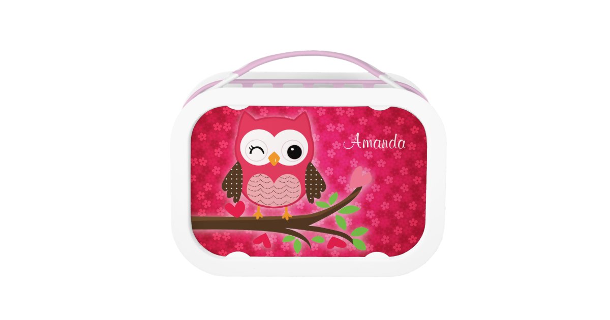 Hot Pink Cute Owl Girly Lunch Box Zazzle