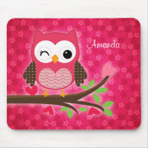 Hot Pink Cute Owl Girly Mousepad