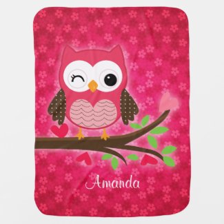 Hot Pink Cute Owl Girly Swaddle Blankets
