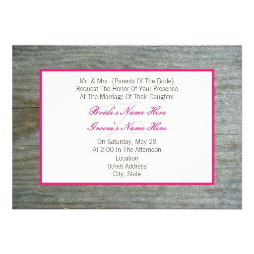 Hot Pink Daisy & Barnwood Wedding Invitation