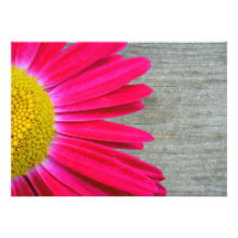 Hot Pink Daisy & Barnwood Wedding Invitation