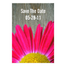 Hot Pink Daisy & Barnwood Wedding Save The Date Personalized Announcement