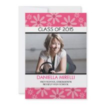 Hot Pink Daisy Flowers Photo Graduation Invitation