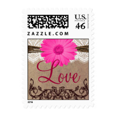 Hot Pink Daisy LOVE Wedding Postage Stamps