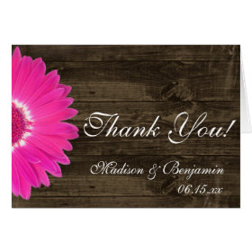 Hot Pink Daisy Rustic Wedding Thank You Cards