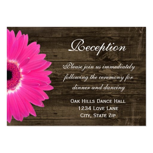 Hot Pink Daisy Wedding Reception Direction Card Business Cards (front side)