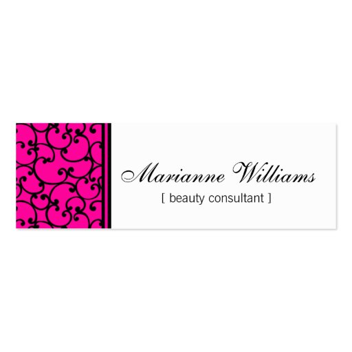 Hot Pink Damask Beauty Micro Mini Business Cards (front side)