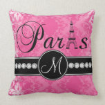 Hot Pink Damask Black Parisian Monogram Pillow