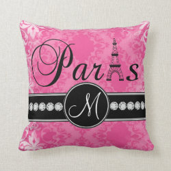 Hot Pink Damask Black Parisian Monogram Pillow