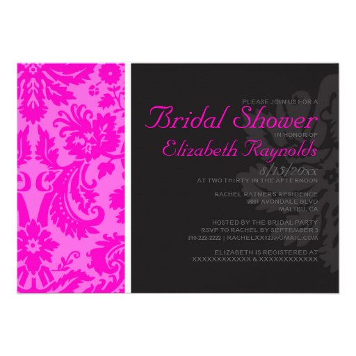 Hot Pink Damask Bridal Shower Invitations