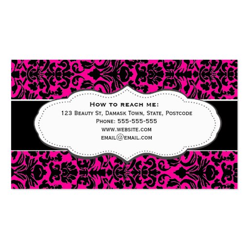 Hot Pink Damask Business Cards (back side)
