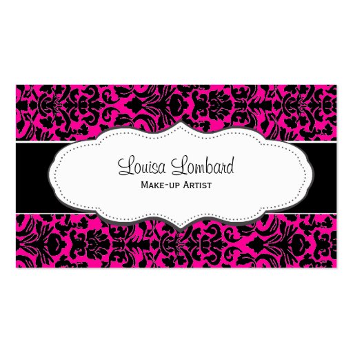 Hot Pink Damask Business Cards (front side)