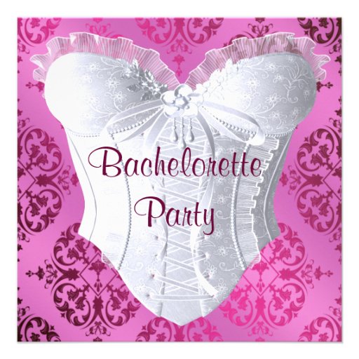 Hot Pink Damask Corset Bachelorette Party Personalized Invites