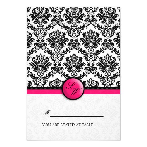 Hot Pink Damask Folding Tent  Place Card Announcements