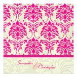 Hot pink damask/ivory damask wedding invitations