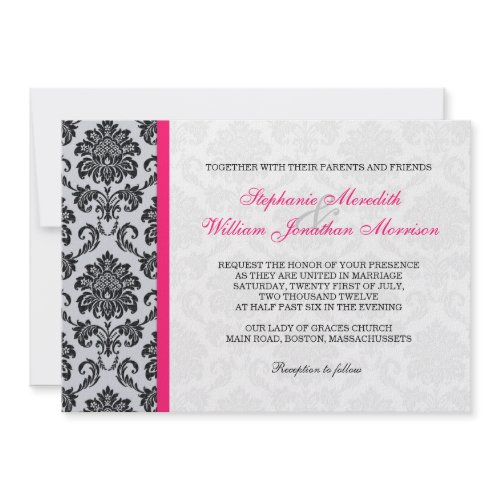 Hot Pink Damask Monogram Invitation invitation