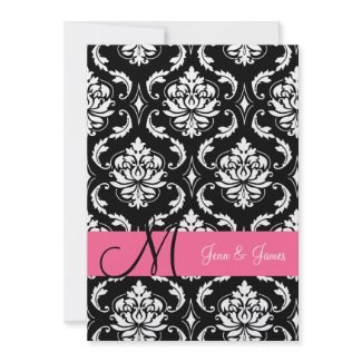 Hot Pink Damask Monogram Names Wedding Invitation invitation