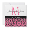 Hot Pink Damask Monogram Wedding Invitation 4 invitation