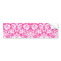 Hot pink damask pattern bumper stickers