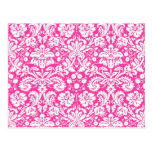 Hot pink damask pattern postcards