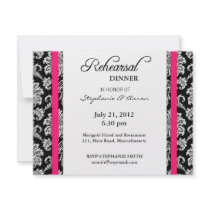 Hot Pink Damask Rehearsal Dinner Card Invitations