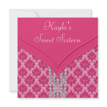 Hot Pink Damask Sweet 16 Party Custom Invites
