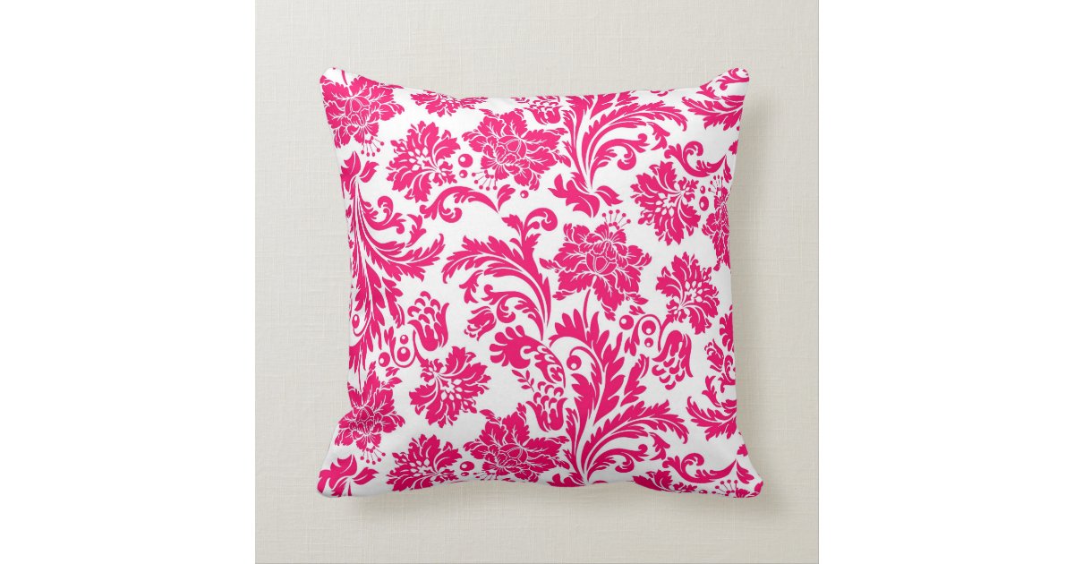Hot Pink Damask Throw Pillow Zazzle