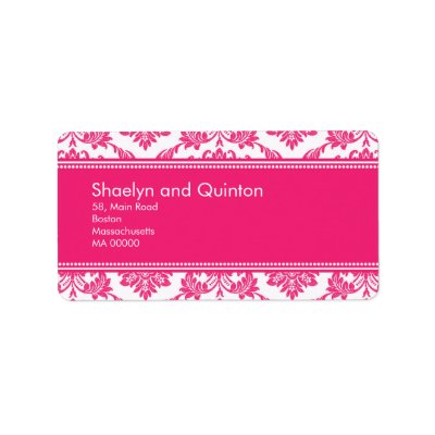 Hot Pink Damask Wedding Address Labels