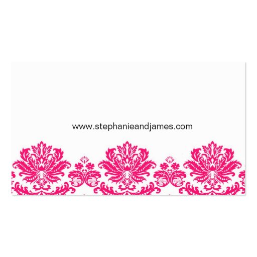 Hot Pink Damask Wedding Business Card (back side)