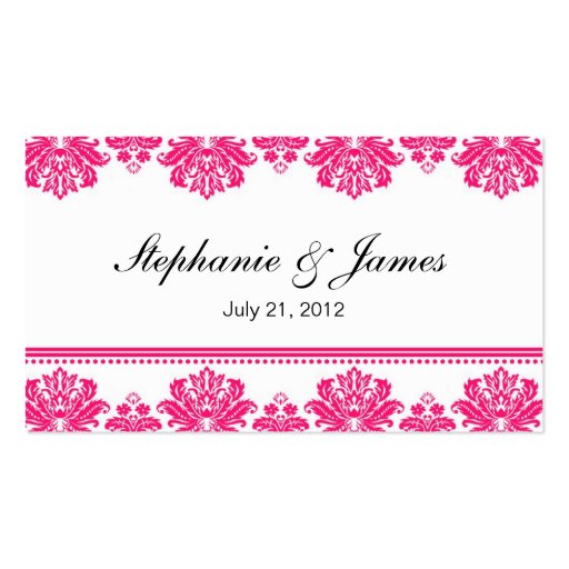 Hot Pink Damask Wedding Business Card (front side)